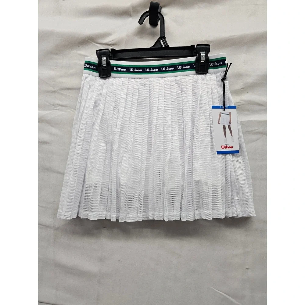 Wilson Girls Mesh Pleated Tennis Skort White Polyester Blend Athletic Size Large